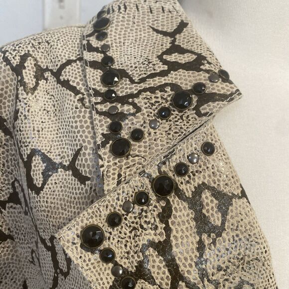 Pamela McCoy Collections Genuine Leather Studded Jacket Blazer Animal Print‎ 1X - Picture 3 of 14
